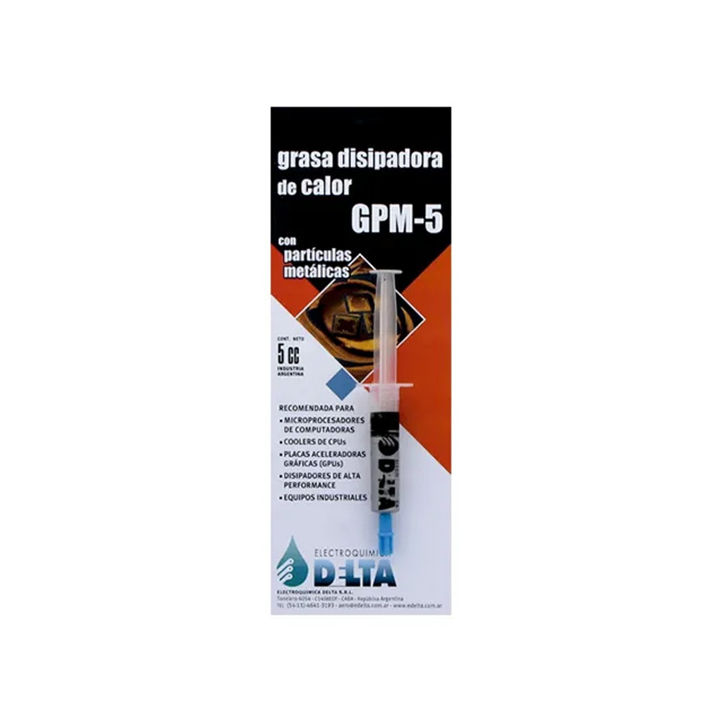 DELTA GRASA DISIPADORA DE CALOR SILICONADA CON PARTICULAS METALICAS GPM-5 EN JERINGA 5CC (GMETAL)