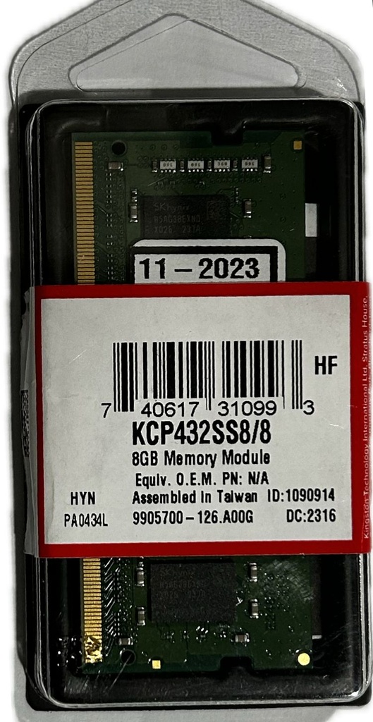 Memorias So-Dimm Ddr4 8192Mb 8Gb 3200Mhz Kingston Blister (*)