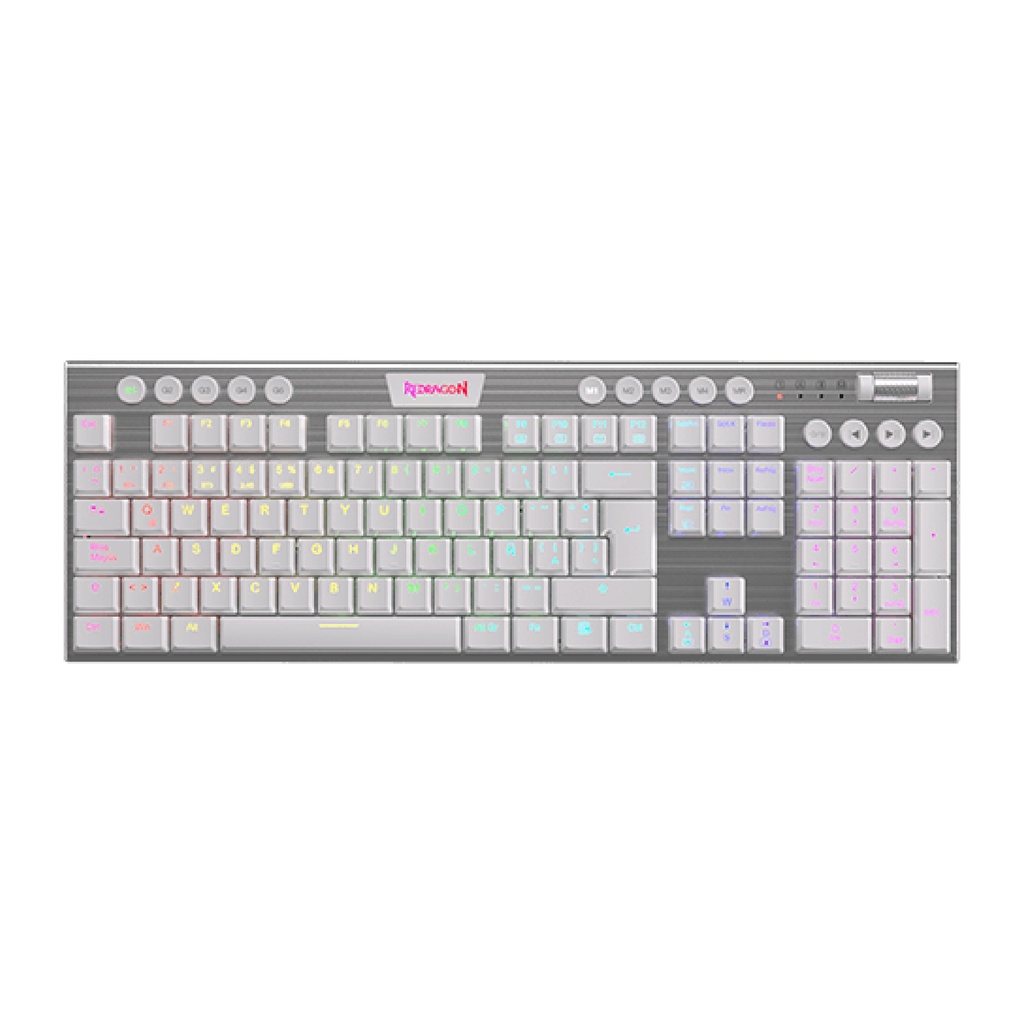 Teclado REDRAGON K619W HORUS WHITE TIPO USB WIRED RGB MECANICO LATINO SWITCH DUST-PROOF RED (K619W-RGB) (6950376713070)