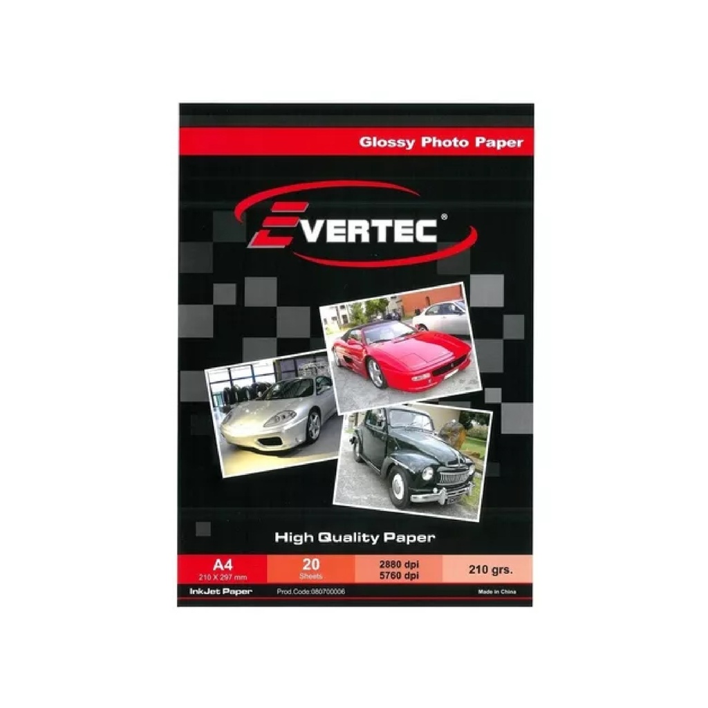PAPEL FOTOGRAFICO EVRTC FOTO BRILLANTE A4 210g 20 HOJAS (080700006)