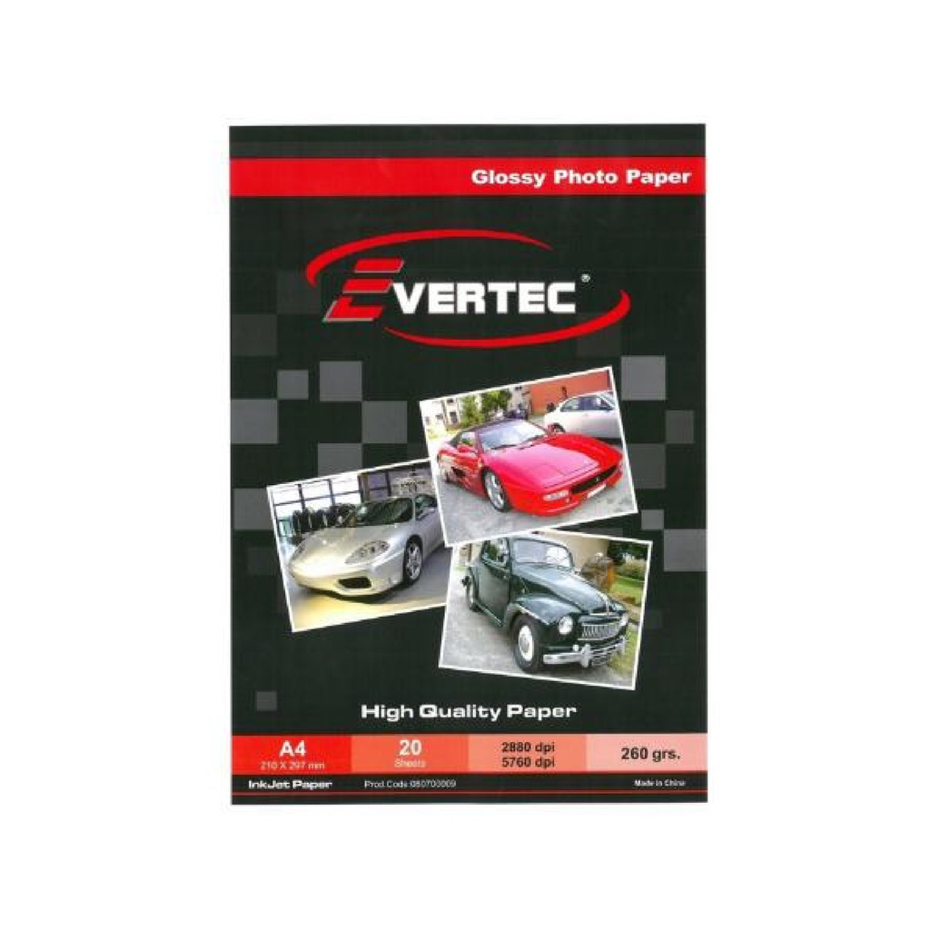 PAPEL FOTOGRAFICO EVRTC FOTO BRILLANTE A4 260g 20 HOJAS (080700009)