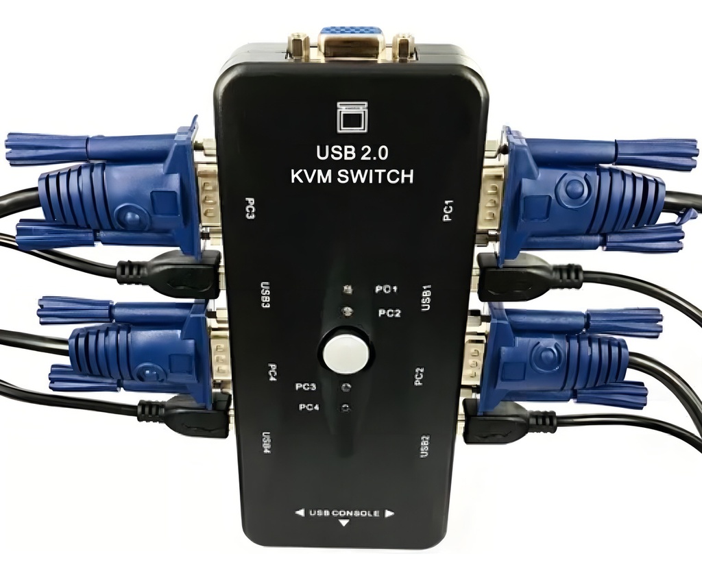 NETMAK SWITCH KVM VGAX4 (H) + USB TIPO B X4 + USB TIPO A X3 + PLUG VGA (NM-KVM4)