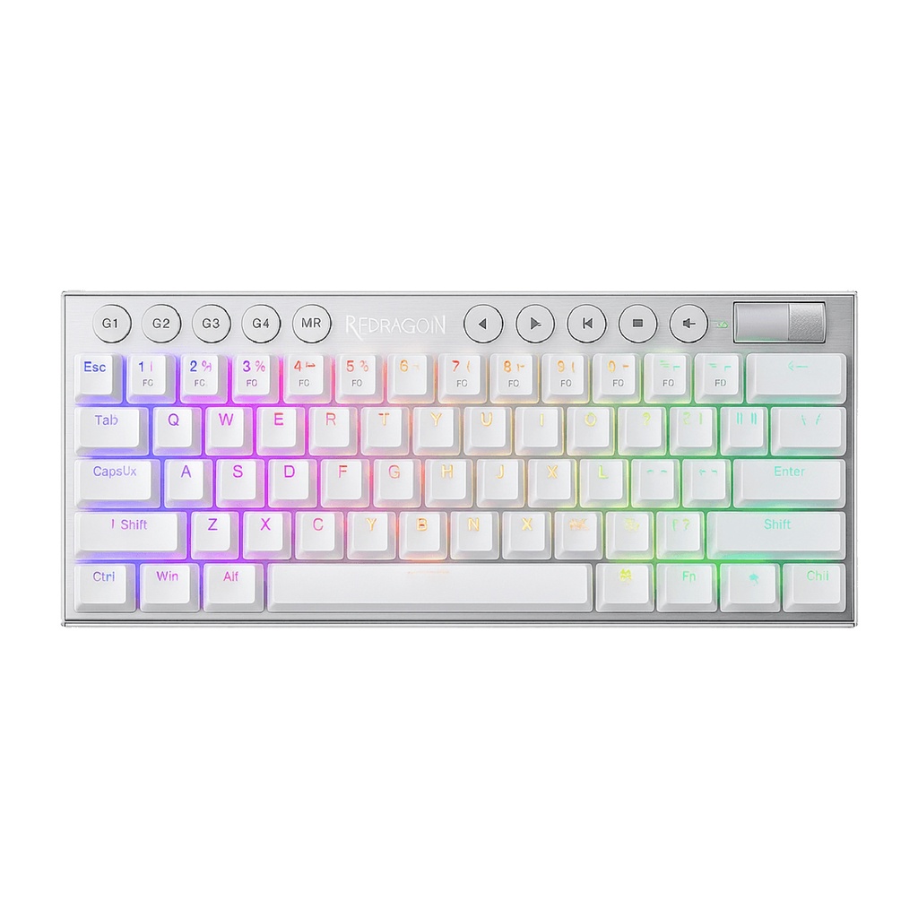 Teclado REDRAGON K632W HORUS MINI WHITE TIPO WIRED USB WIRELESS RGB MECANICO INGLES SWITCH DUST-PROOF BROWN (K632W-RGB-PRO) (6950376717542)