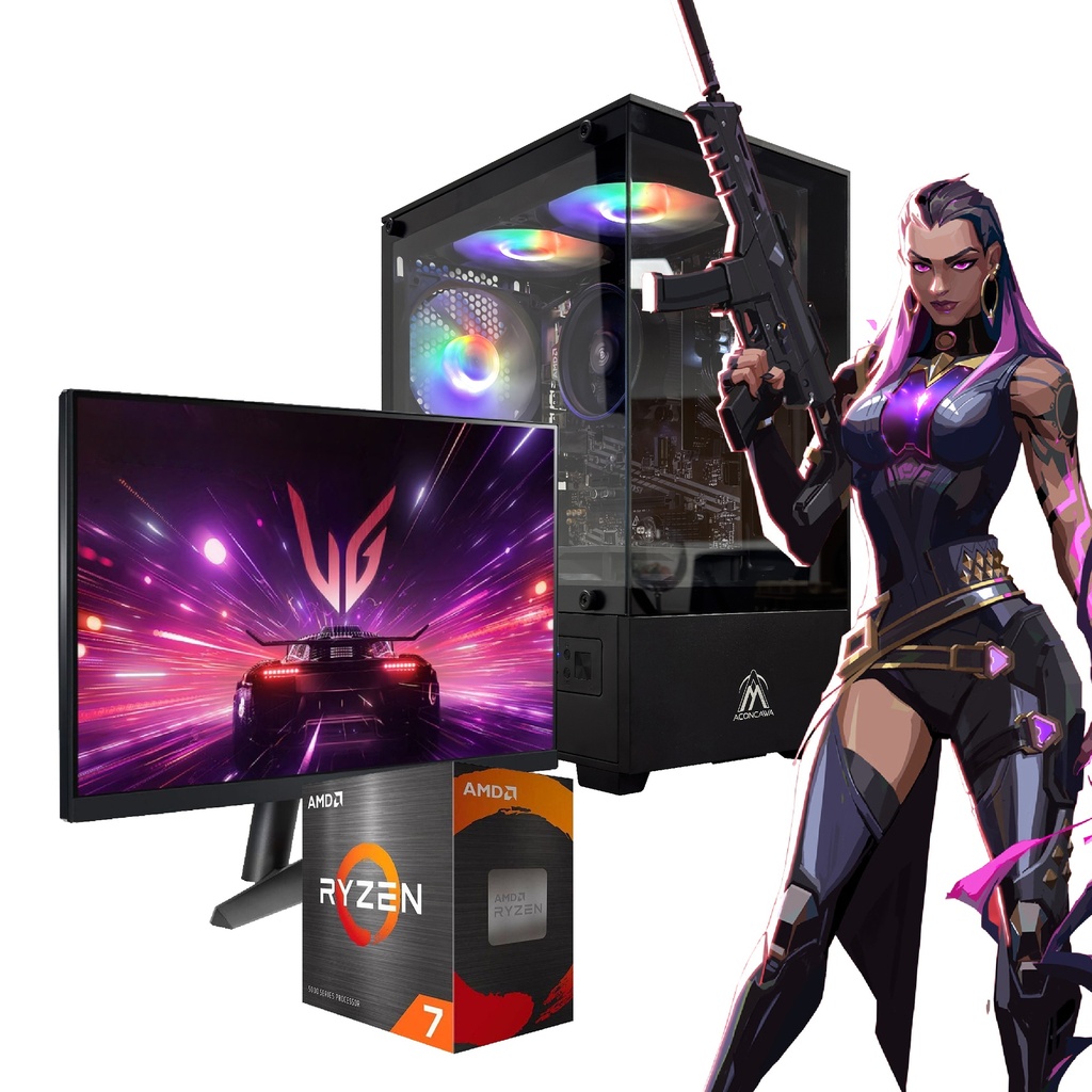 PC AMD 7 5700G 32GB 1TB WIFI KIT RGB AURA MONITOR 24