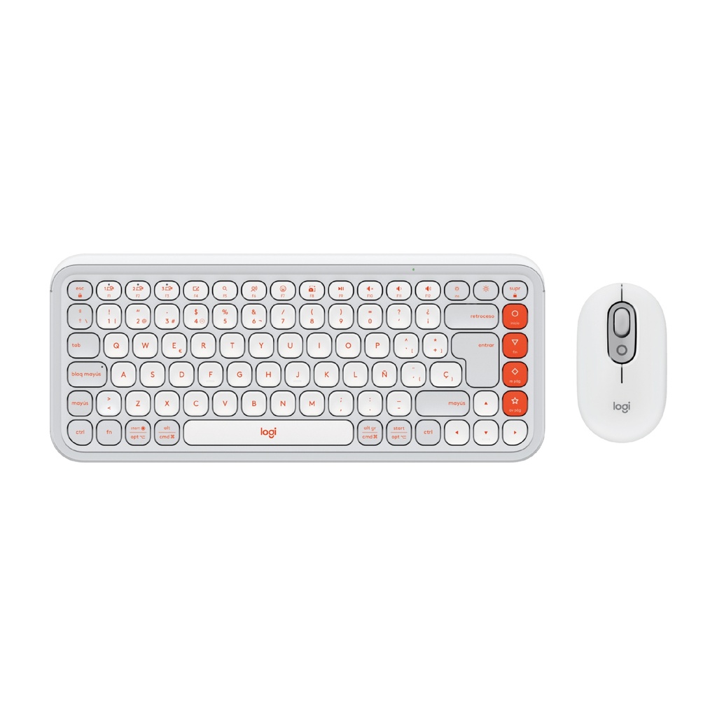 Kit de teclado y mouse Logitech Pop Icon Combo 920-013055 blanco crudo y naranja